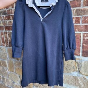 Tuckernuck Pomander Place Navy Blue Dress with Cream Ruffled Collar